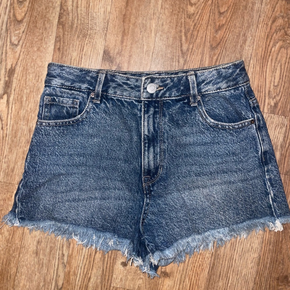 PacSun Women's Dark Blue Frayed Hem Denim Shorts